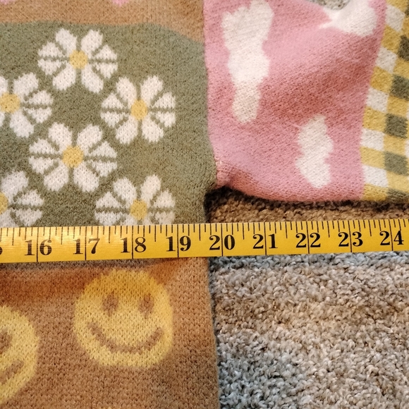 Women's Multicolored Patterned Twee Kidcore Chunky Cardigan Sweater Sz L - Picture 6 of 6